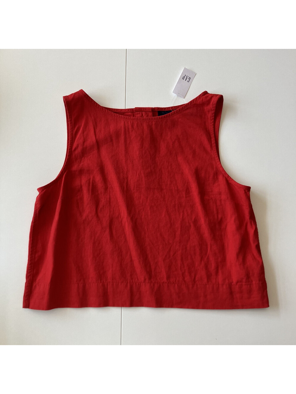 NWT Gap Linen Blend Shell Tank Top Button Back Red Size S FLAW 90s Minimalism